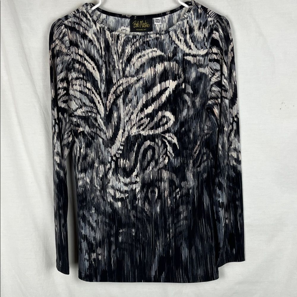 Black and White Bob Mackie Wearable Art Long Sleeve Blouse
